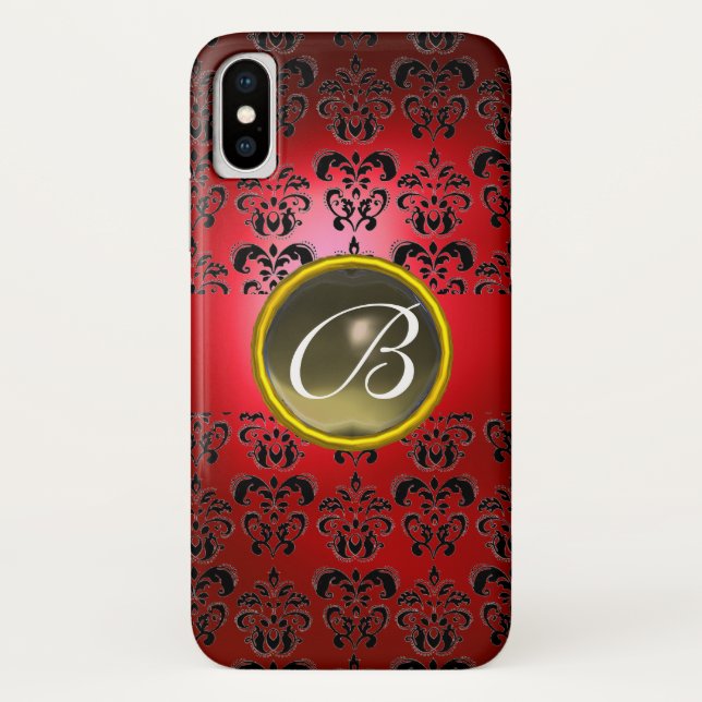 RED BLACK DAMASK GREY GEM MONOGRAM Case-Mate iPhone CASE (Back)