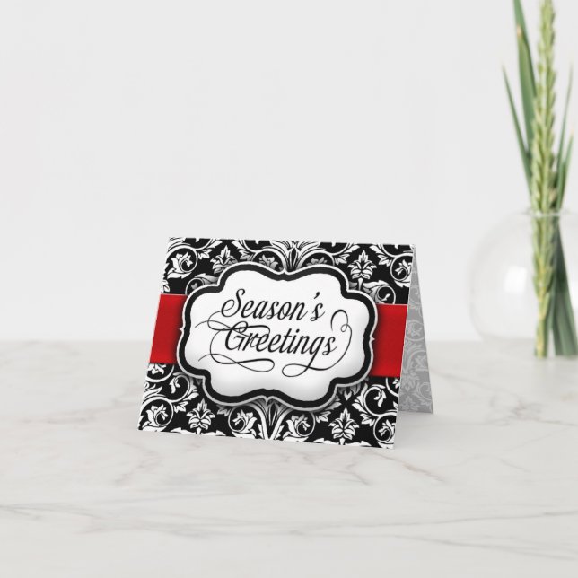 Red/Black Damask Holiday Card (Front)
