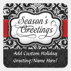 Red/Black Damask Holiday Square Sticker