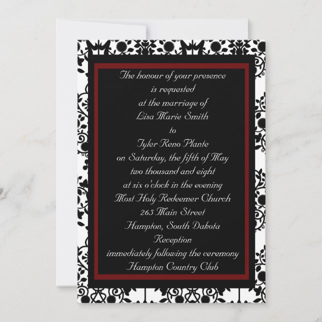 Red & Black Damask Invitation (Front)