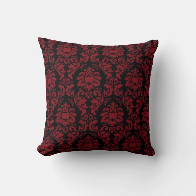 Red & Black Damask Look Cushion (Front)