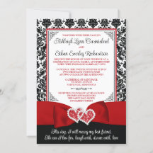 Red, Black Damask Love Hearts Wedding