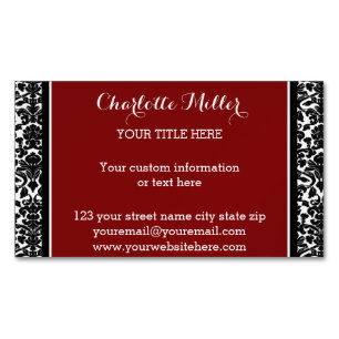 Red Black Damask Magnetic Business Card