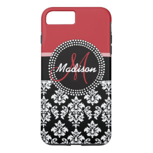 Red Black Damask Pattern, Your Name Monogram iPhone 8 Plus/7 Plus Case