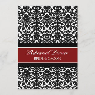 Red Black Damask Rehearsal Dinner Party Invitation