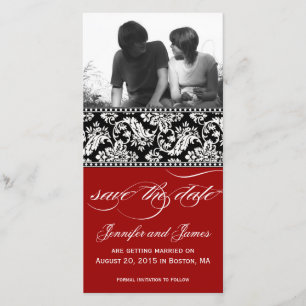 Red Black Damask Save the Date Photo Card