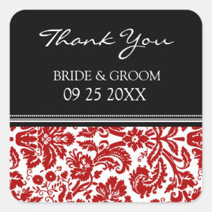 Red Black Damask Thank You Wedding Favour Tags