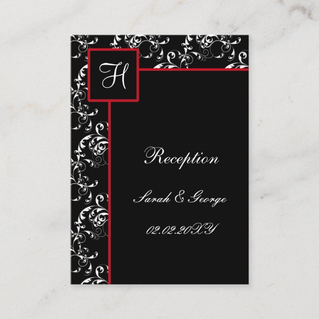 Red Black Damask Wedding Invitations (Front)