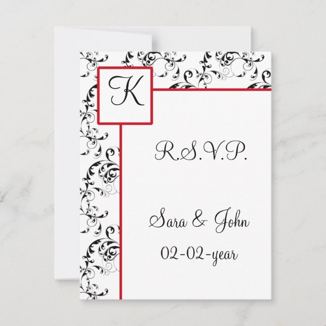 Red Black Damask Wedding Invitations (Front)
