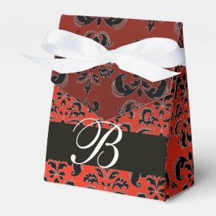 RED BLACK DAMASK WEDDING MONOGRAM Elegant  Favour Box
