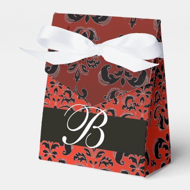 RED BLACK DAMASK WEDDING MONOGRAM Elegant  Favour Box (Front Side)
