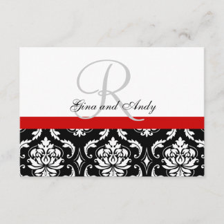 Red Black Damask Wedding RSVP For Square Invites