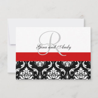 Red Black Damask Wedding RSVP For Square Invites