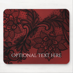 Red & Black Dark Elegance Black Lace Look Mouse Mat