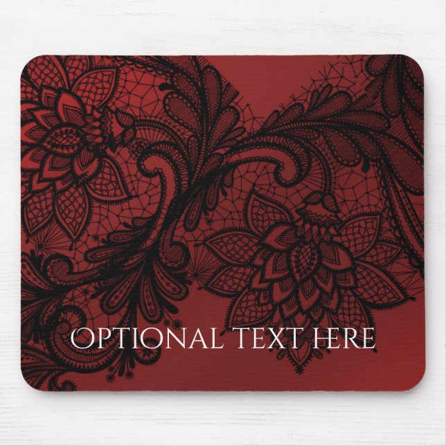 Red & Black Dark Elegance Black Lace Look Mouse Mat (Front)