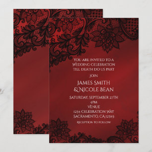 Red & Black Dark Elegance Lace Wedding Invitation