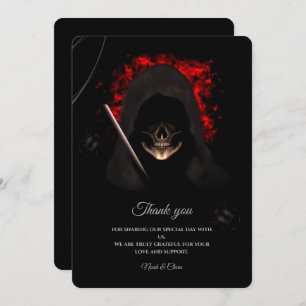 Red Black dark moody gothic skull Halloween Thank You Card