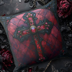 Red & Black Design with Cross Throw Pillow