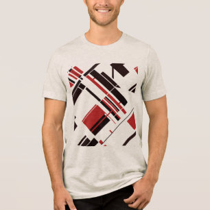 Red Black Diagonal Shapes Lines MCM Look Abstract Tri-Blend Shirt