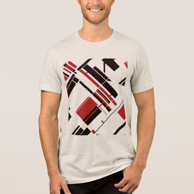 Red Black Diagonal Shapes Lines MCM Look Abstract Tri-Blend Shirt (Front)