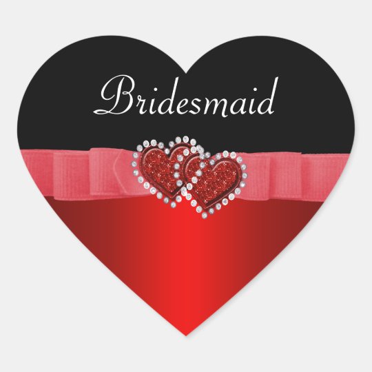 Red & Black Diamond Locking Hearts Wedding Heart Sticker