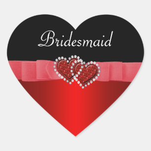 Red & Black Diamond Locking Hearts Wedding Heart Sticker