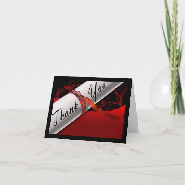 Red & Black Diploma Thank You Card (Front)