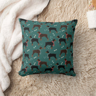Red & Black Dobermans in Scarves Winter Pattern Cushion