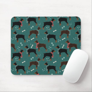 Red & Black Dobermans in Scarves Winter Pattern Mouse Mat