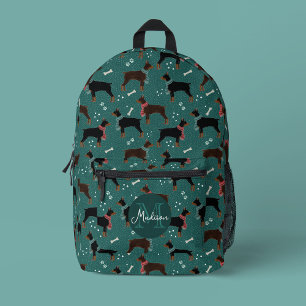 Red & Black Dobermans in Scarves Winter Pattern Printed Backpack