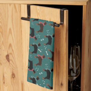 Red & Black Dobermans in Scarves Winter Pattern Tea Towel