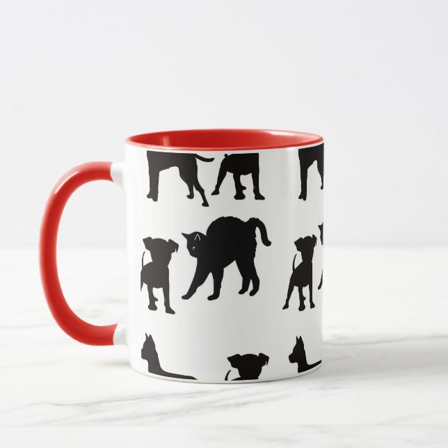 Red Black Dogs And Cats Pet Lovers Owners Mug (Left)
