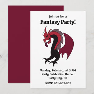 Red Black Dragon Mythical Creature Fantasy Party Invitation