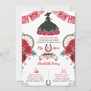Red Black Dress Charra Invitation, Charro Mexican