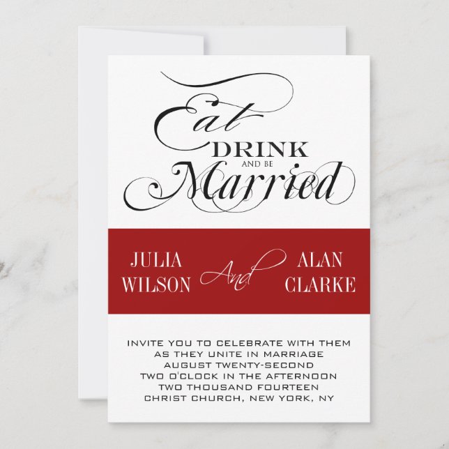 Red Black Eat, Drink, Be Married Wedding Invite (Front)
