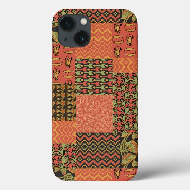 Red Black Egyptian Tribal Faux Patchwork Case-Mate iPhone Case (Back)