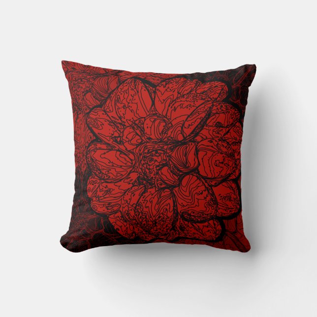 Red & Black Elegant Dahlia Floral Cushion (Front)