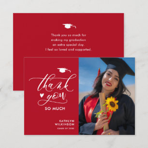 Red Black Elegant Script Minimalist Graduation Thank You Card