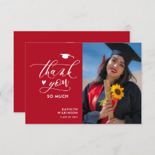 Red Black Elegant Script Minimalist Graduation Thank You Card