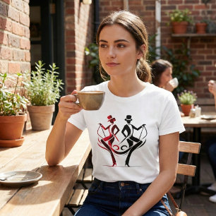 Red & Black Elegant Tango Dancers: Argentine Tango T-Shirt