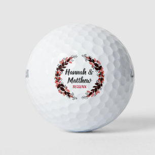 Red Black Elegant Watercolor Wreath Wedding Favour Golf Balls