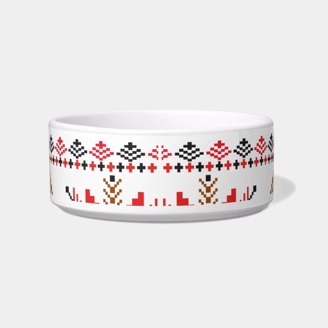Red & Black Embroidered Print Pet Bowl (Front)