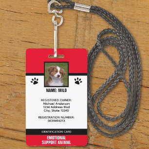 Red & Black Emotional Support Service Animal ID ID Badge
