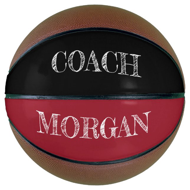RED Black etching Custom COACH NAME Basketball (Front)