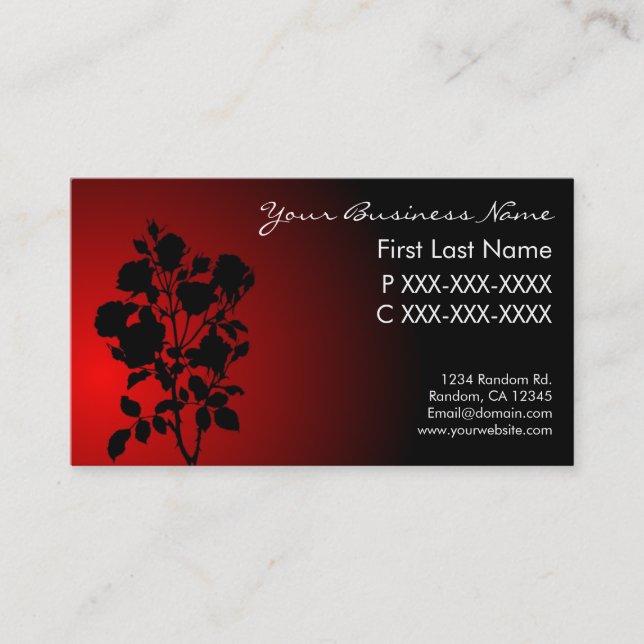 Red black fade flower silhouette business cards (Front)
