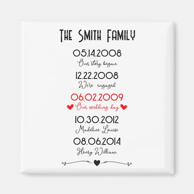Red Black Family Important Dates Memorable Special Magnet (Front)