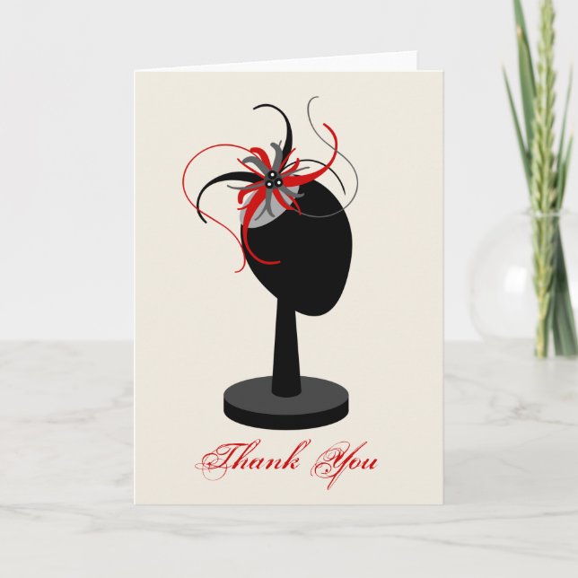 Red & Black Fascinator & Hat Stand Thank You (Front)
