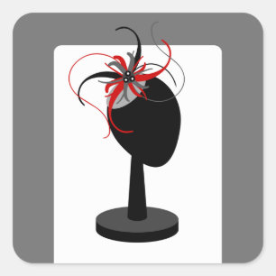Red & Black Fascinator on Hat Stand Square Sticker