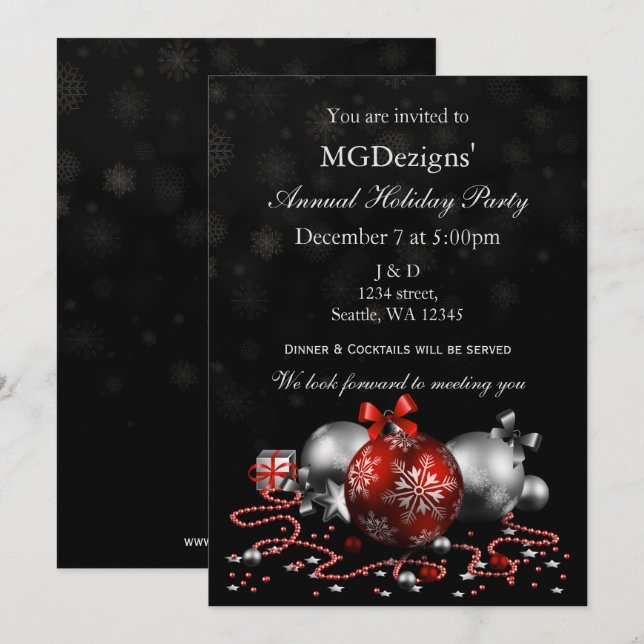 red black festive Corporate holiday party Invites (Front/Back)