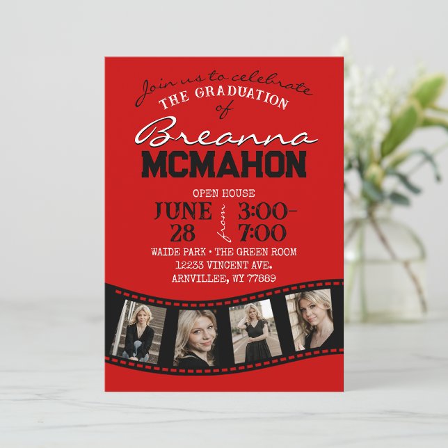 Red & Black Filmstrip 5 Photo Graduation Invitation (Creator Uploaded)